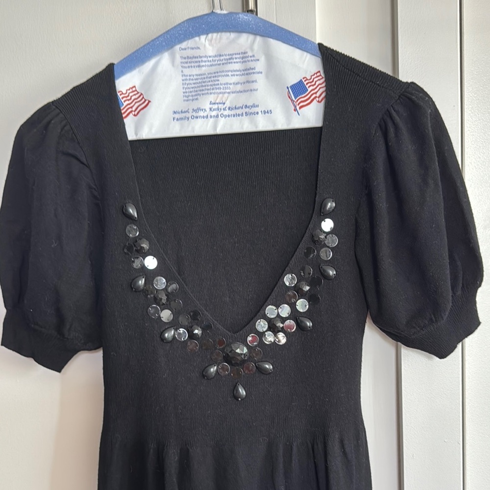 Rebecca Taylor Black Puff Sleeve Knit Dress WOW!